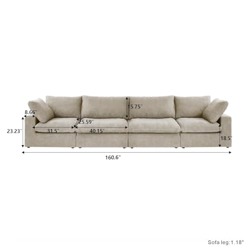 Image of JACH 160 inch Cloud Sectional Couch, Modern Modular Convertible Sofa, Couch Cushion Covers Removable, 4-Seats Sofas Furniture for Living Room Bedroom Apartment (Khaki)