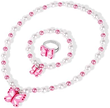 Butterfly Stretch Necklace Little Girl Toddler Necklace Bracelet Set, Little Princess Jewelry Accessories Favors Bags for Girls