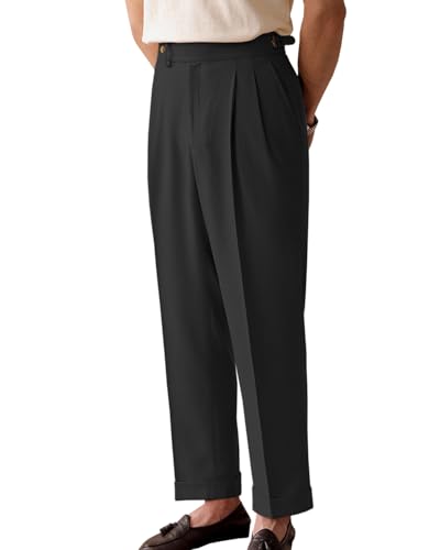 Men's Cotton Classic Fit Flat Front Dress Pants Retro Lightweight Gurkha Trousers Office Business