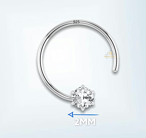 Image of SJ SHUBHAM JEWELLERS 92.5-925 Sterling Silver Round Shape White Cubic Zirconia Prong /Cup Setting Nose Pin Stud for Women Girls Size 2MM 3MM Size Pure Silver