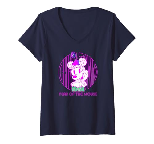 T-shirt col V Minnie Disney pour femme haut style Nouvel An chinois