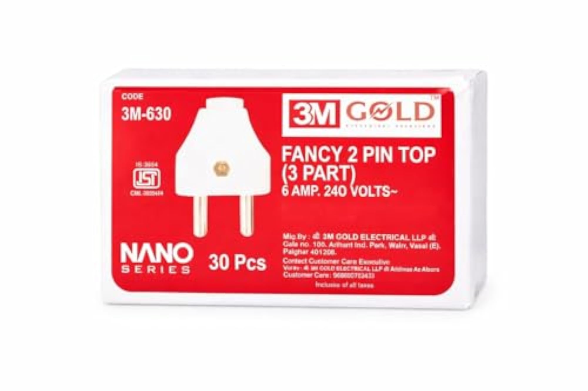 3 M Fancy 2 Pin Top Plug (3 Part) 6A 240V - Nano Series Electrical Plug