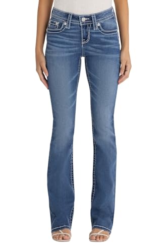 Miss Me Women's Royal Radiance Fluer De Lis Mid Rise Bootcut Jeans2