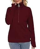Merloria Halber Reißverschluss Sweatshirt Damen Ohne Kapuze Warm Oversize Raglan Ärmel Sweatshirts Weinrot XL