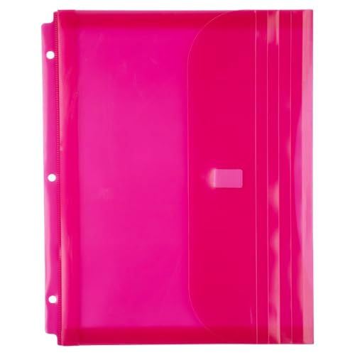 JAM PAPER Plastic 3 Hole Punch Binder Envelopes with Hook & Loop Closure - Letter Booklet - 9 1/2 x 11 1/2 with 1 Inch Expansion - Pink - 3/Pack