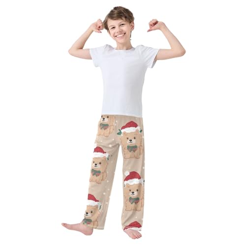 ZZXXB Pomeranian Xmas Snow Boys Long Pants Soft Trousers Elastic Waist Kids Lounge Bottoms with Pockets S-XL3