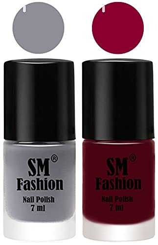 Image of Long Lasting Nail Polish | Nail Paint Combo 7 ml Each) - Set of 2 Gray-Boysenberry
