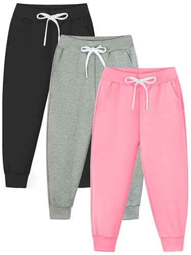 Resinta 3 Packs Girls' Sweatpants Toddler Active Jogger Pants Kids Casual Athletic Pull On Pant with Drawstring and Pockets