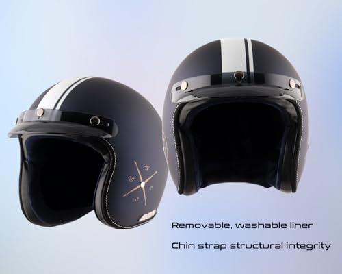 Image of Axor Retro Jet Euro Globe ISI and DOT Certified Matte Finish Open Face Helmet for Men and Women with Stylish Peak- Dull Royal Blue -XL