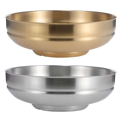 Cabilock Suppenschüssel Nudelschale Edelstahl Rund 2 Stücke Koreanischer Stil Reisschale Silber Golden Servierschale Suppen Nudeln Brei Nudelsuppe Salat Schalen Küche Restaurant Zuhause Cover