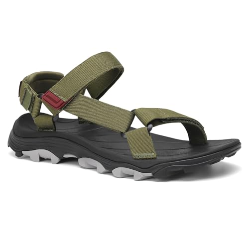 Mishansha Mens Outdoor Walking Sandals Adjustable Lightweight Hiking Sandal with Anti-Slip Sole for Travel Beach & Casual Wear Green