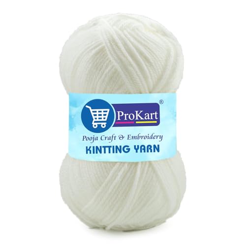 Image of ProKart Premium Woolen 4 ply Hand Knitting Wool Yarn | Fine Weight Knitted &Crocheted Soft Yarn for Sweater, Scarf, Hat, Baby Clothes, Gift Bags & DIY Craft Projects (White, 100gms x 1 Pack) - PRO07