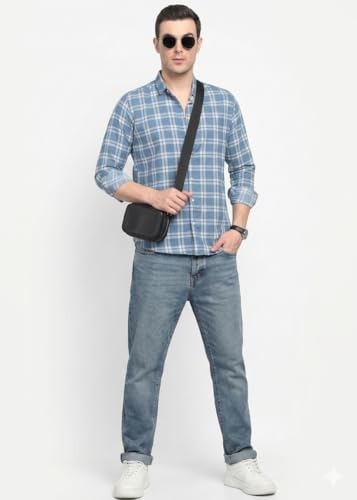 Image of Yuvawear, Men's Full Sleeve Checkered Casual Shirt, Blue, Green, and Cream Plaid Pattern