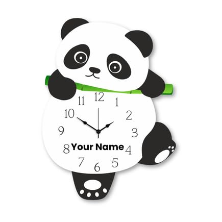 Image of Personalised with Your Name, Panda Design Pendulum Wall Clock for Kids Room, Decorative Analog Timepiece with Swinging Element, Cute Animal Theme Home Accent for Bedroom, Nursery, Playroom