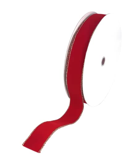Image of Gold Edge Red Velvet Ribbon - 1 1 /2 inch x 50 Yards, Wired Edges, Christmas, Wreath, Holiday Decor, Wedding, Garland, Gift Wrap, Gift Bow, Valentine's Day