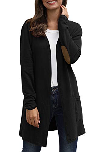 Winter Cardigan Womens Long Sleeve Elbow Patch Casual Kimono Outwear Black S - Thumbnail 2
