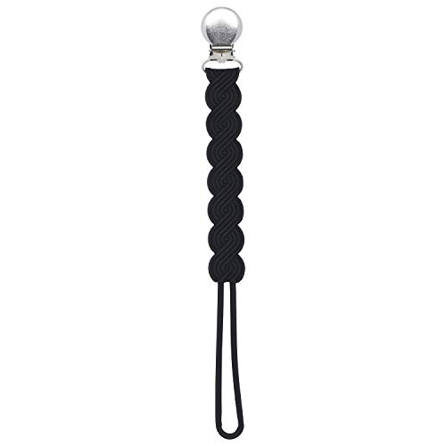 Three Little Tots All Silicone Modern, Short and Safety Tested Pacifier Clip (Black, Waverly)