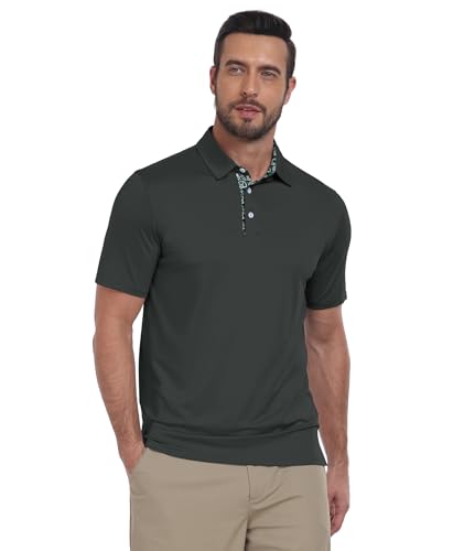 Image of ZITY Golf Shirts for Men Short Sleeve Moisture Wicking Solid Performance Designed Print Collared Casual Polo Shirt