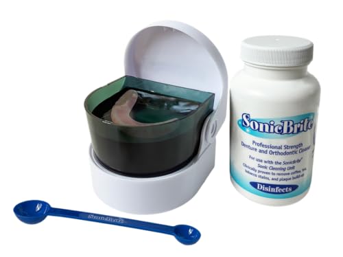SonicBrite Denture/Retainer Cleaning Kit — Clean any Removable Dental Device with a Powerful Sonic Bath — Cleaner for Night & Mouth Guards, Aligners & More — Powerful Cleaning System
