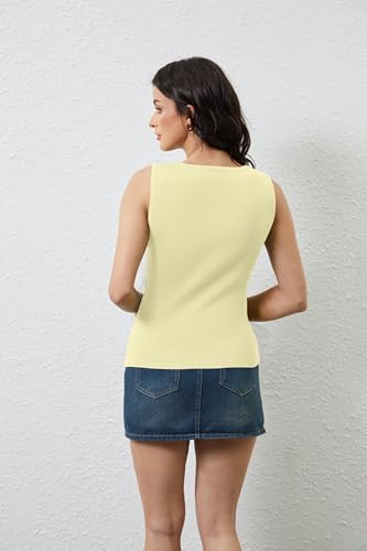 OLAPTA Women Asymmetrical Button Down Side Split Sleeveless Tank Tops Boat Neck Slim Fit Summer Casual Side Button Knit Vest3