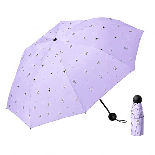 Image of Mini Umbrella with Case for Men & Women (Manual Open) Compact Travelling Pocket Umbrella, Polyester & UV Protect Fabric for Summer /Anti-Slip Handle- Use in Rain & Summer (Purple-Print)