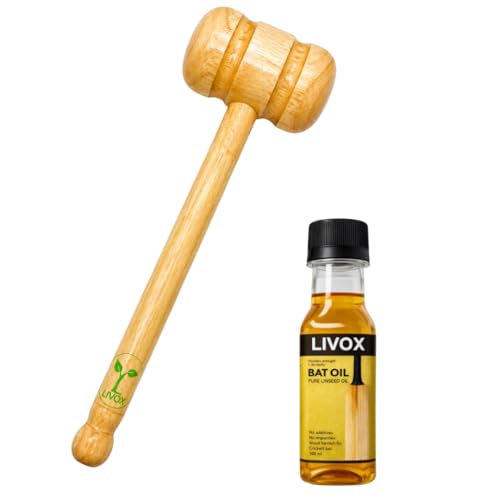 Image of LIVOX Cricket Bat Double Sided Knocking Wooden Mallet (Hammer) with Linseed Bat Oil 100ml, Pack of 2