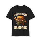 Cheeseburger Rampage Funny Cartoon T-Shirt – Angry Burger & Scared Pickle Meme Tee Black