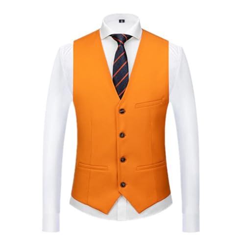 JFNKLFG Chaleco de traje Formal Color puro for hombre, fiesta Social negocios, vestido novio boda, chaleco for, Top ajustado Para bodas, negocios y fiestas(Orange,XL)