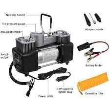 SHOPARAM New Heavy Duty 2-Cylinder Car Air Compressor, 12V DC, Portable Tyre Inflator with Pressure Gauge, Metal Construction 3