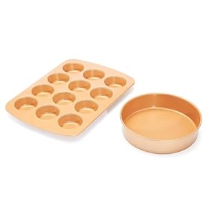 Amazon Basics Ceramic Nonstick Baking Sheets and Pans Bakeware Set 5 Piece Set Copper Color