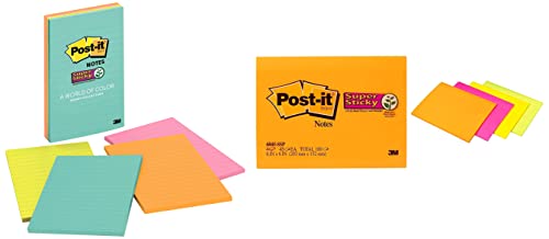 Image of 3M Post-it Super Sticky Lined Notes 4 Pads x 45 Sheets | 4 inch x 6 inch & Post-it Super Sticky Notes, 2X Sticking Power, 4 Pads /Pack, 45 Sheets /Pad