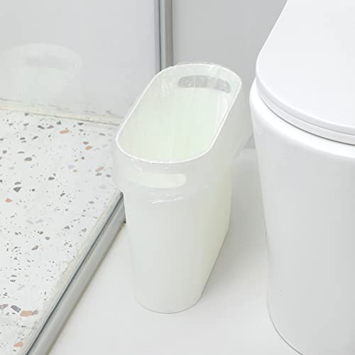 Image of rejomiik Small Trash Can, 3.5 Gallon Slim Garbage Can Plastic Waste Basket with Handles Container Bin for Narrow Spaces Bathroom, Bedroom, Kitchen, Office at Home, White