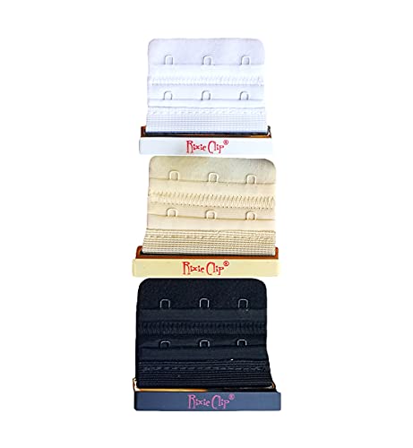 Custom Bra Back Band Size Reducer-Tightener-Extender Adjuster Accessory Clip (3 Hook 3/4" Spacing 3-Pack)