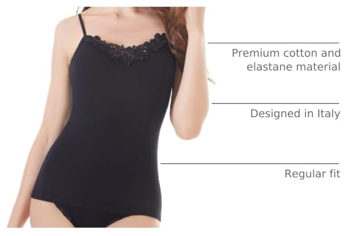 Image of Womens Tank Top Camisoles with Premium Cotton Italian Design - Trimmed with Flower Lace on Neckline