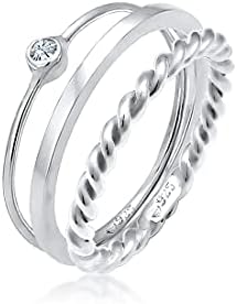 Elli Damen-Stapelring Twisted Solitär- Band 925 Silber Kristall - 0604781917