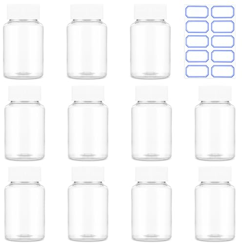 YUXIANLB Empty Pills Bottle Medication Bottles 80ml Travel Bottle 10Pcs Small Plastic Clear Bottles Refillable Cases With White Screw Cap And Label Sample Jar For Storing Lotions Powders And Ointments