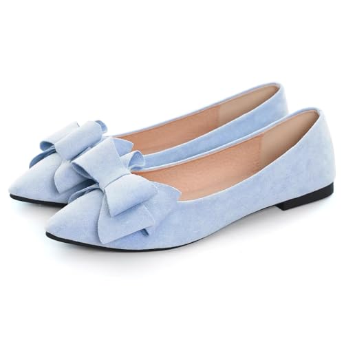 Image of WENJIAZHIZHI Square Toe Bow Ballet Slip-On | Classic Suede Finish,Chic Bow Detail,Effortless Everyday Style,Wedding Party Office,Plus Size Available