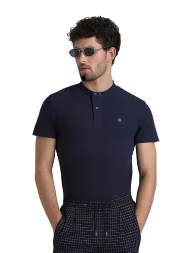 Image of Jack & Jones Men's Cotton Blend Henley Style Solid Slim Fit T-Shirt