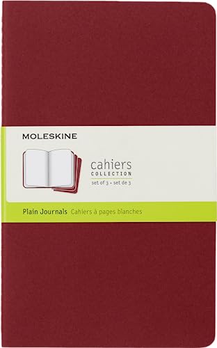 MOLESKINE CAHIER: This 5 x 8.25 plain journal has a flexible heavy-duty customizable cardboard cover, a pocket for loose notes & visible stitching on the spine. The last 16 sheets are detachable.