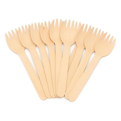 1ABOVE 100pcs Wooden Sporks 15.5cm Birch Wood Disposable Cutlery for Parties Picnics & Events