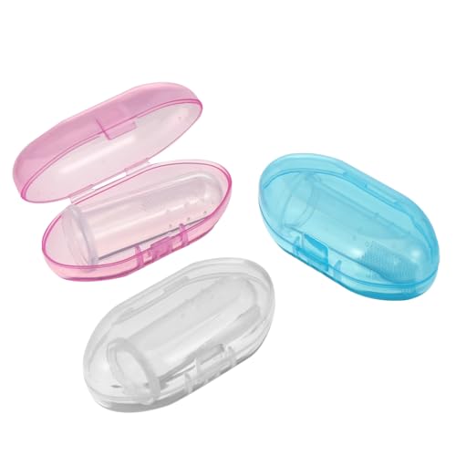 HONITANO 3 pezzi Spazzolino Silicone per Pulizia Orale e Morbida per Ragazzo Ragazza e Adatta Dita Adulte e Bocca Facile e Trasportare Blu Rosa e