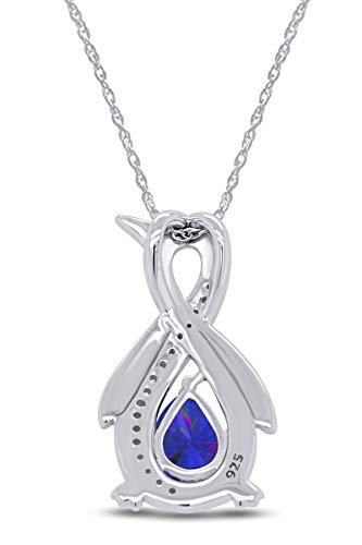 Infinity Penguin Pendant Necklace for Women, 14K Gold Over Sterling Silver with Pear & Round Cut Simulated Birthstone & White Diamond Accents, Dainty Animal Jewelry Gift with 18" Chain3