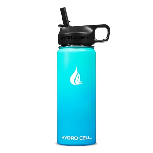 Image of HYDRO CELL Stainless Steel Insulated Water Bottle with Straw - For Cold & Hot Drinks - Metal Vacuum Flask with Screw Cap and Modern Leakproof Sport Thermos for Adults (Teal /Blue 18oz)