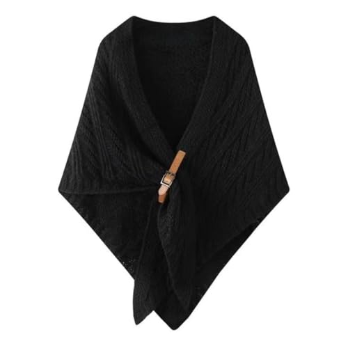 WaJuemy Pashmina Shawl Wraps for Women Cross Sweater Shawl and Wrap Cardigan Cape Knit Cashmere Front Poncho Shoulder Top Fashion Sweaters Scarf Wraps Cover Up(10 Black L)