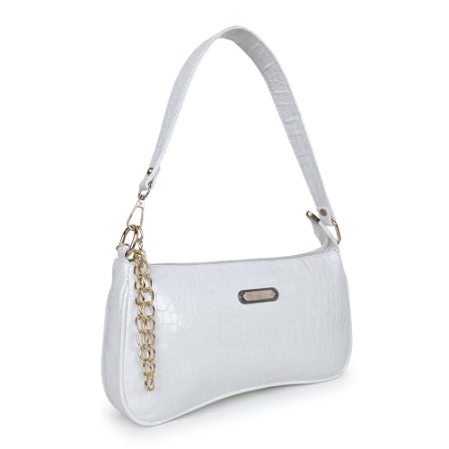 Image of clementine Women Fashion Croco Shoulder Bags - One Big Zip Pocket Canvas Handbag Bags for Girls, Ladies and Daily Use Office, Travel (White)