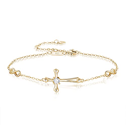 Bracelet croix en argent 925 et zircone réglable pour femme