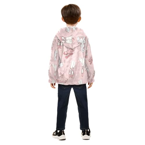 Ballet Shoes and Skirts Toddler Fleece Jacket Girl Boys Hooded Fleece Jacket Coat Warm Outwear Zip-up 3-10T4