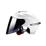 BOSERMEM Casque Ouvert Classique, Demi Casque avec Visière, Tour De Tête Ajustable, Coque en 709abs Combinée à Un Rembourrage Eps(Blanc,Visière Noire)