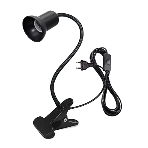 Portalampada E27 con Pinza, 40CM Collo di Cigno Flessibile Portalampada, Lampada Clip per Lampada da Tavolo a LED con 220CM Cavo, Lampada da Lettura con Pinza per Camere da Letto, Acquari
