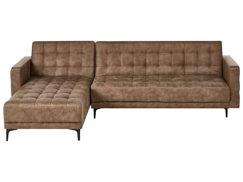 Sofá Cama Modular en Forma de L tapizado en Piel sintética con capitoné marrón Derecho Aberdeen